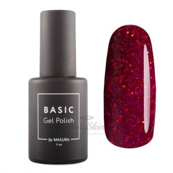Гель-лак BASIC 294-536 Алая Вишня 11 мл Гель-лак насыщенный бордовый с алыми разноразмерными хлопьями