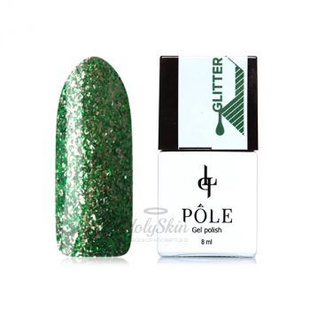 Гель-лак Glitter 36  Тропический Взрыв Гель-лак насыщенный зеленый с серебристой фольгой плотный