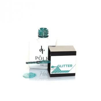 Гель-лак Glitter 38  Голубой Дождь Гель-лак насыщенный голубой с серебряной фольгой плотный