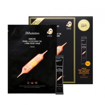 Niacin Pearl + Coconut Oil + Pink Rose Mask & Sleeping Ampoule Special Set JMsolution купить