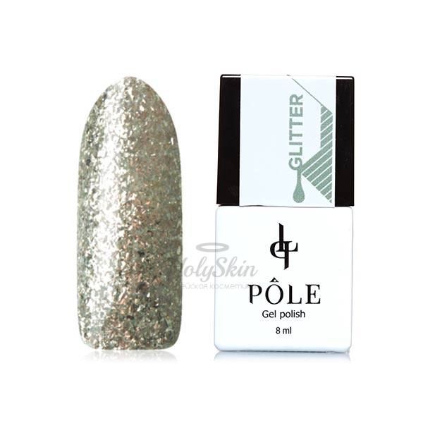 

Гель-лак бледно-зеленый с серебристой фольгой плотный POLE, Гель-лак Glitter 28 Блестящая Мята