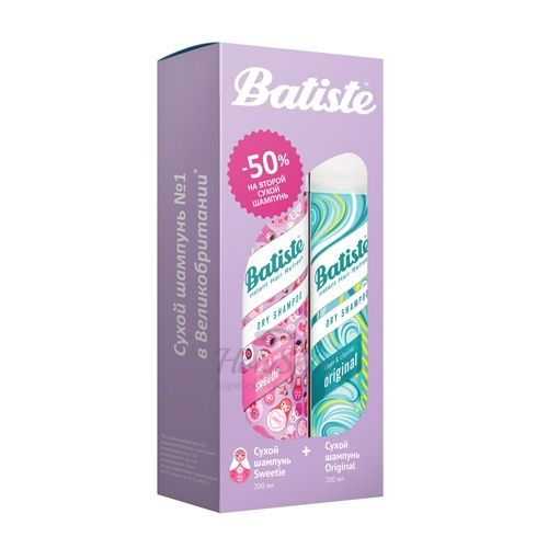 

Набор сухих шампуней для волос Batiste, Batiste Original 200мл and Sweetie 200мл